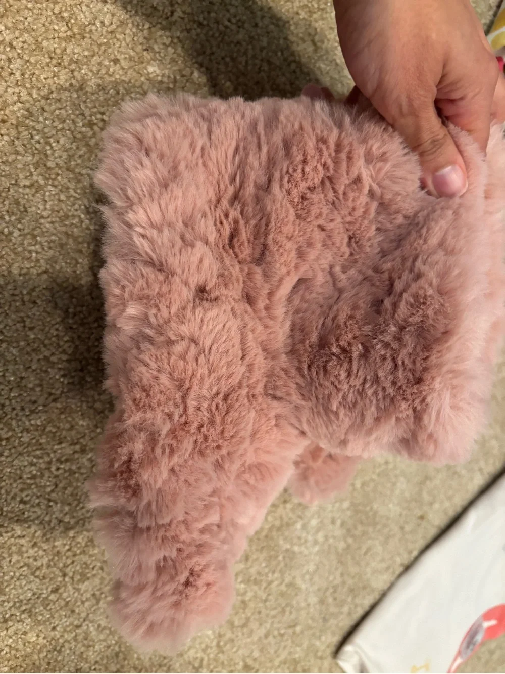 Plush Pink Fuzzy Slipper Boots with Glitter Toes